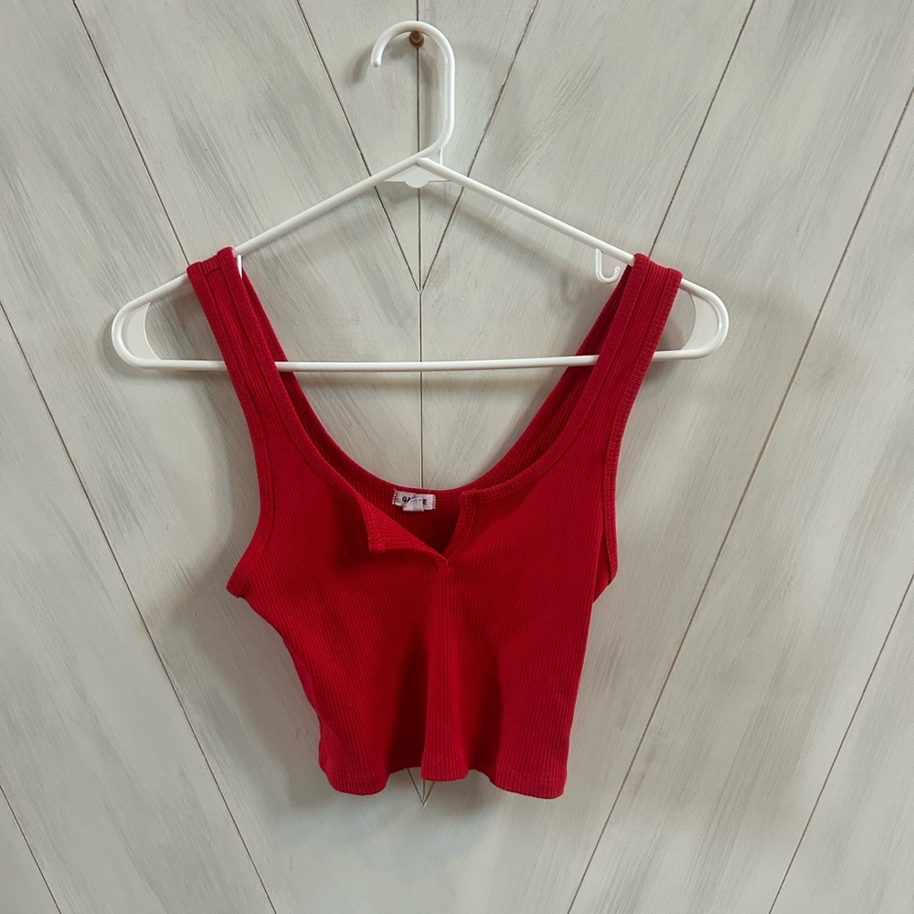 Garage Red Sleeveless Fitted Crop Tank Top
